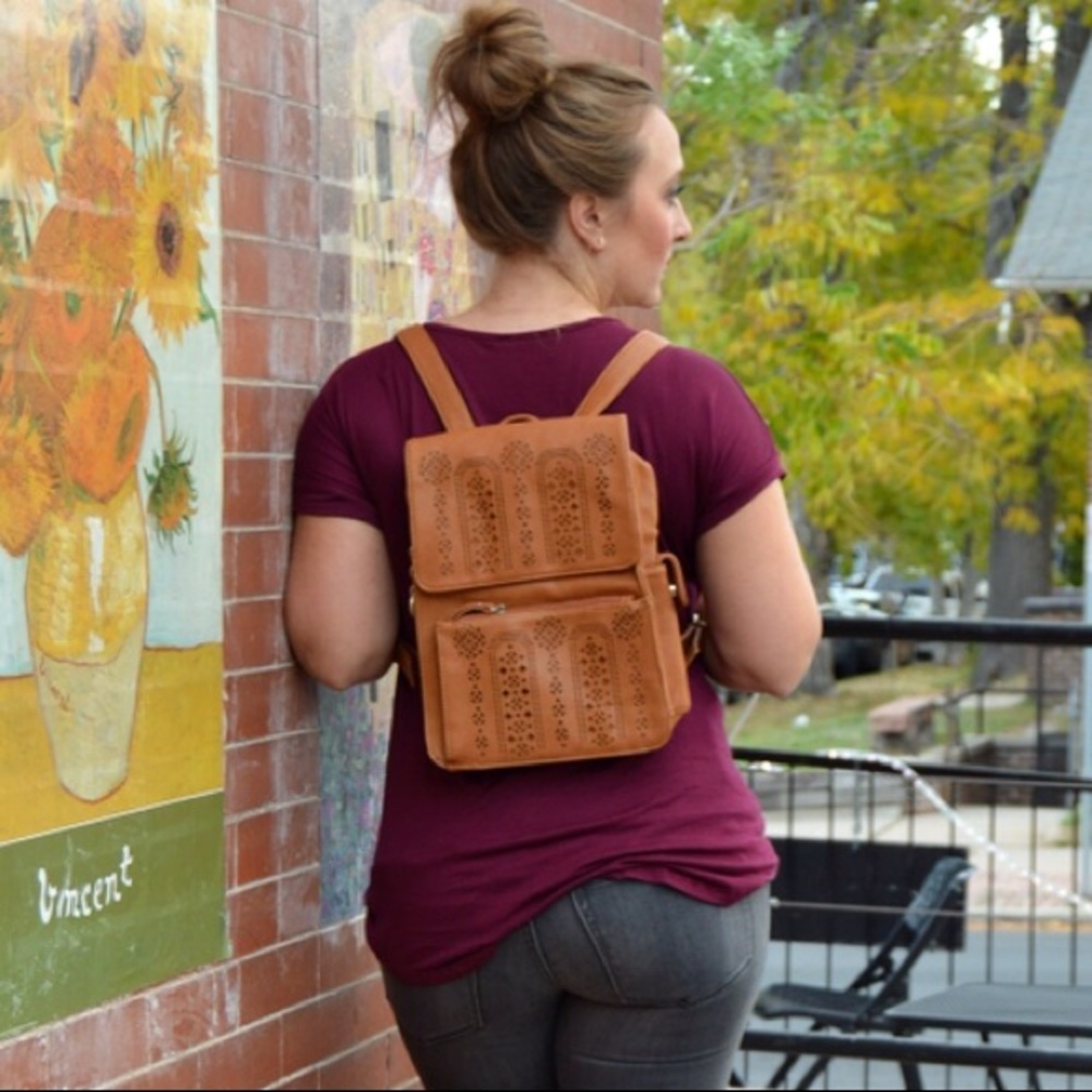 Cognac Laser cut backpack